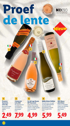 witte wijn rose 2 3 5 18 25 proef lente nix18 jaar alcohol legitimatie my france loire controller lago rosa dame gruner veltliner loss prosecco spumante dry mousserend formaat mimosa aoc mousserende frisse rosee tonen framboos granaatappel rosato lichte antipasti salade gegrilde vis zeevruchten klassieke appel citrus afgewisseld mineralen peper kip voorgerechten alsace pinot blanc zachte smaken alledaags 5.99 