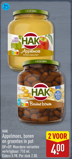  hak groenteconserven bruine bonen appelmoes 2 12 100 400 open natuurlijke ingredienten nutri score planet proof getest groenten pot meerdere ml elders stuk 