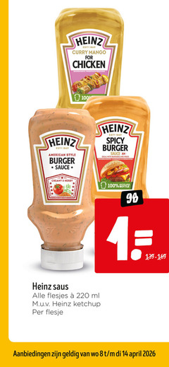  1 8 14 100 heinz curry mango for chicken serveersuggestie suggestion american style burger sauce creamy herby spicy with burgers and fries recyclable saus ml ketchup flesje 