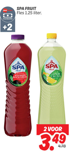  spa en fruit fruitdrank 2 deka fles liter monbento raspberry blackcurrant bruisend natural origin lemon cactus 