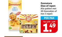  zonnatura mueslirepen thee 3 20 100 zon natura amandel repen pakken theezakjes pak natuurlijk kamille camomille bio notenreep 