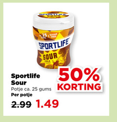  sportlife kauwgom 25 50 sour sugar free gums cola potje ca. 