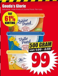  goudas glorie margarine 99 100 500 halvarine volle pond zonne kuip plantaardig licht go 