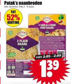  naanbrood 2 4 45 naanbroden pak stuks new improved recipe pataks plain naans patak original garlic herb mini 