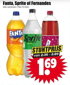  fanta sprite fernandes frisdrank 69 fles liter zero sugar lemon lime 16 