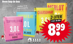  rose rode wijn witte 3 40 225 neon bag box chardonnay sauvignon blanc tempranillo rosee merlot doos houdbaar dagen opening wine liter 8 99 