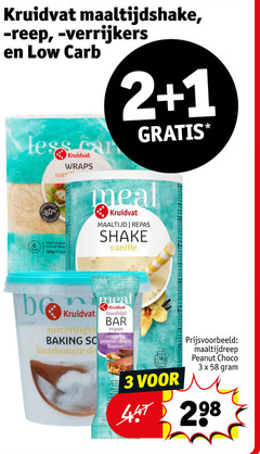  1 2 3 kruidvat maaltijdshake reep carb less car riche 100g wraps meal maaltijd repas shake vanille bar baking choco flavour maaltijdreep peanut 