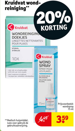  20 kruidvat wond reiniging doekjes lingettes pour stencils 10x snij schaafwondjes stuk verpakt pique pas spray les alcoholvrije solution sans alcohol medisch hulpmiddel lees gebruik 75ml wondspray plates ml 3 
