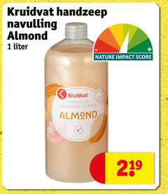  kruidvat huismerk handzeep 1 219 navulling almond liter savon pour les mains nature impact score 