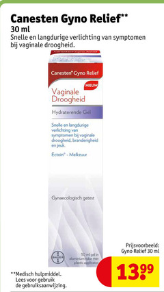  canesten gyno dameshygiene 30 relief ml verlichting symptomen vaginale droogheid hydraterende gel branderigheid jeuk melkzuur gynaecologisch getest b bayer aluminium tube plastic applicator medisch hulpmiddel lees gebruik 