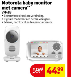  motorola baby monitor camera draadloze verbinding digitale zoom weergave scherm nachtzicht temperatuursensor 