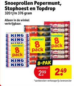  8 320 snoeprollen pepermunt stophoest topdrop king voordeel pack venco hard zout pak 