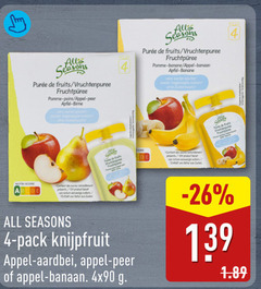  4 seasons fruits pomme appel peer apfel sucres toegevoegde all banane banaan suikers vruchten core contient des nature natur nutri score naturellement bever aanwezige pack knijpfruit aardbei 4x90 