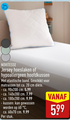  20 60 novitesse jersey hoeslaken hypoallergeen hoofdkussen elastische band matrassen ca. cm dikte 5.99 kussen gewassen stuk 