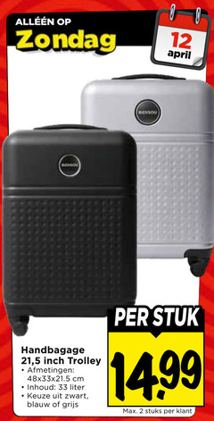  trolley 2 12 33 00 handbagage 5 cm inhoud liter zwart blauw grijs stuk stuks 