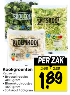  spitskool bloemkool broccoli 400 kookgroenten broccoliroosjes bloemkoolroosjes zak 