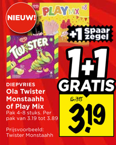  ola ijslollies 1 play diepvries sour twister mix pak stuks spaar zegel 