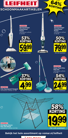  16 50 64 250 leifheit schoonmaakartikelen stoomreiniger power 99 volle spaarkaart easy rotate kids speelgoed veegset clean twist disc mop droogrek classic flex black bekijk assortiment vomar.nl 