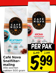  cafe nova koffie 500 mcafee aroma snelfilter maling soorten pakken pak 5.99 