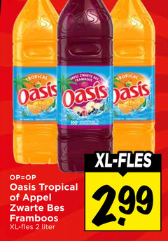  fruitdrank 2 tropical oasis basis appel zwarte bes framboos xl fles liter 