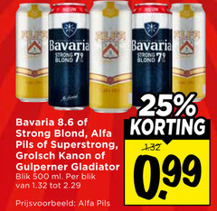  bavaria 8.6 alfa gulpener gladiator grolsch blikjes bier speciaalbieren 25 500 blond strong pils superstrong kanon blik ml 
