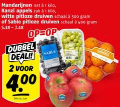  druiven mandarijnen kanzi appels 1 2 400 500 kilo zak witte pitloze schaal sable dubbel deal v.a. 