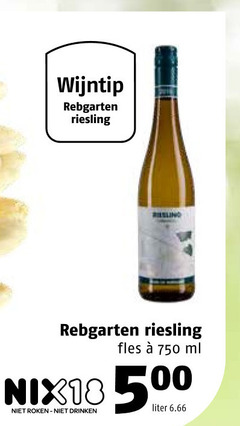  witte wijn 500 750 wijntip rebgarten riesling sling fles ml nix18 roken drinken liter 