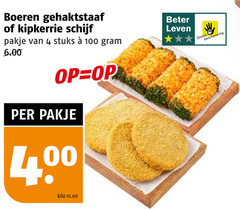  4 100 boeren gehaktstaaf kipkerrie schijf beter leven pakje stuks bescherming kilo 