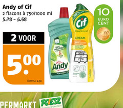  andy cif schuurmiddel allesreiniger 2 10 100 750 1000 ml cent 00 50 liter v.a. by cream supermarkten 