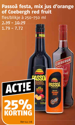  coebergh passoa likeur bessenjenever 25 festa mix jus red fruit fles blikje ml natural orange liter v.a. 