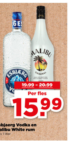  1 100 ge malibu original with white rum and coconut flavour liqueur fles esbjaerg vodka liter 