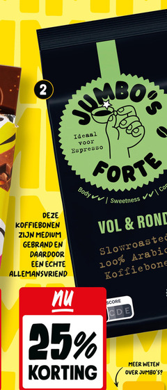  jumbo huismerk koffiebonen 2 25 100 medium gebrand allemansvriend espresso forte body sweetness rond arabica score 