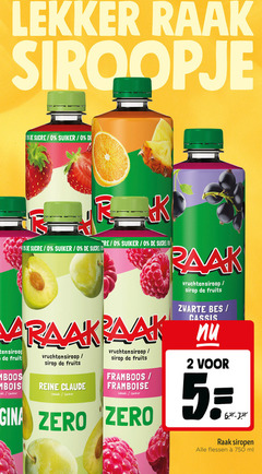  raak limonadesiroop 2 5 10 750 sucre suiker re vruchtensiroop sirop fruits zwarte bes cassis fruit reine claude saveur framboos framboise zero siropen flessen ml 