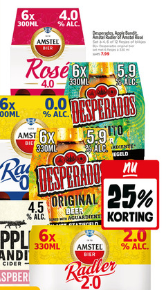  amstel desperados speciaalbieren 4 6 12 25 330 1870 6x 300ml bieren bier traditie rosee 330ml 0.0 original apple bandit radler blikjes ml beer l bied r desperado with cider 2.0 