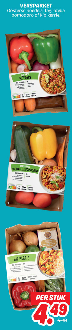  groentenpakket 2 4 30 50 100 250 300 verspakket oosterse noedels tagliatelle pomodoro kip kerrie zonnebloem ml tip gehakte pers groente pp italiaanse parmezaanse basilicum min 300g amandelschaafsel cashewnoten zoetzure komkommer ananasblokjes fruit leche coco stuk 