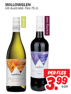  witte wijn rode willowglen fles wit rood bortoli chardonnay shiraz 3.99 