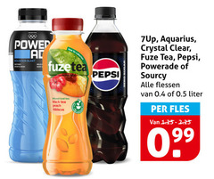  7-up pepsi fuze tea frisdrank cola ice power mountain blast bold body calories fuzetea infused iced black peach hibiscus aquarius crystal clear sourcy flessen liter fles 