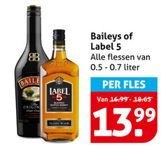  label 5 baileys whisky likeur b origin classic black flessen liter fles 