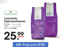  laurentis koffiebonen 1 eerlijke espressobonen donker licht zak kilo gebrand 