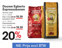  douwe egberts koffiebonen 1 20 espressobonen aroma rood pak kilo excellent gold bonen rond rijk complex 