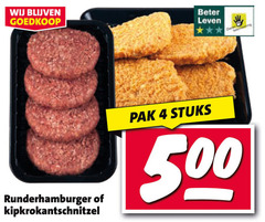  hamburgers kipschnitzels 4 500 beter leven runderhamburger kipkrokantschnitzel pak stuks 