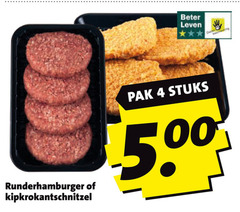  hamburgers kipschnitzels 4 beter leven runderhamburger kipkrokantschnitzel pak stuks 