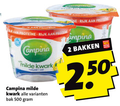  campina kwark 2 10 250 500 proteine rijk milde naturel bakken bak 