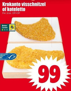 99 krokante visschnitzel koteletto stuk beter leven gecertificeerd visseri www.msc.org nl 