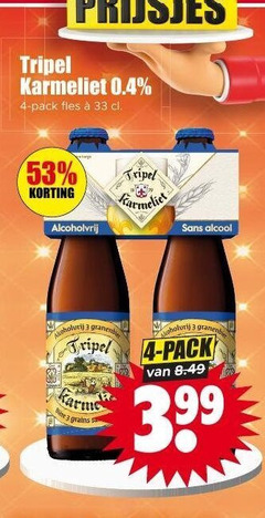  karmeliet speciaalbieren 2 3 4 33 prijsjes tripel pack fles sans alcohol alcoholvrij granen be grains 