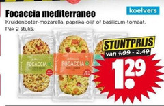  2 focaccia mediterraneo kruidenboter mozarella paprika olijf basilicum tomaat pak stuks pepperoni 
