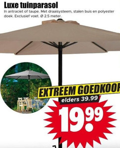  parasol luxe tuinparasol antraciet taupe draaisysteem stalen buis polyester doek voet 2.5 meter extreem elders 