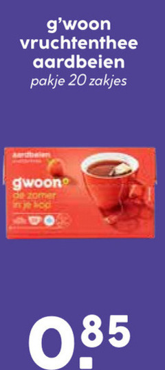  gwoon thee 20 vruchtenthee aardbeien pakje zakjes zomer 