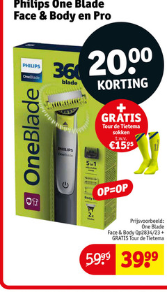  philips elektrisch scheerapparaat 23 one blade face body pro oneblade 00 5-in-1 comb tour sokken t.w.v. 2x blades 