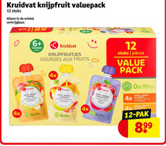  kruidvat huismerk babyvoeding 12 knijpfruit valuepack stuks 6 maanden aux fruits 4x appel perzik mango pomme mangue wortel banaan banane pack strategisch suiker sucre sumer aardbei kers pruim fraise cerise prune peche pak 